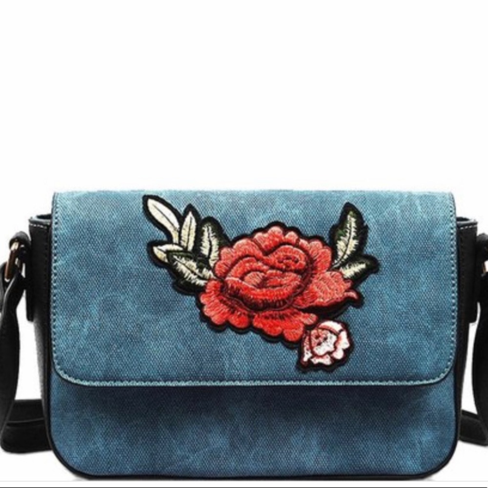 Blue faux suede bag